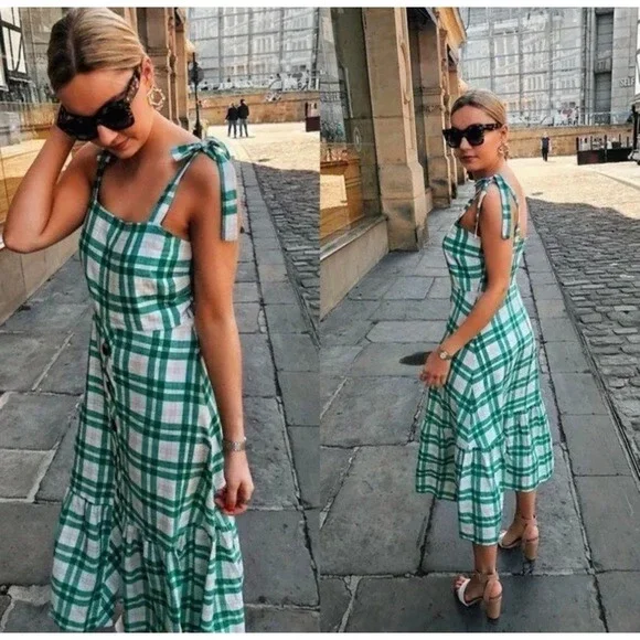 Zara | Women's Checked Midi Dress Blogger Favorite Sz XS - Picture 2 of 13